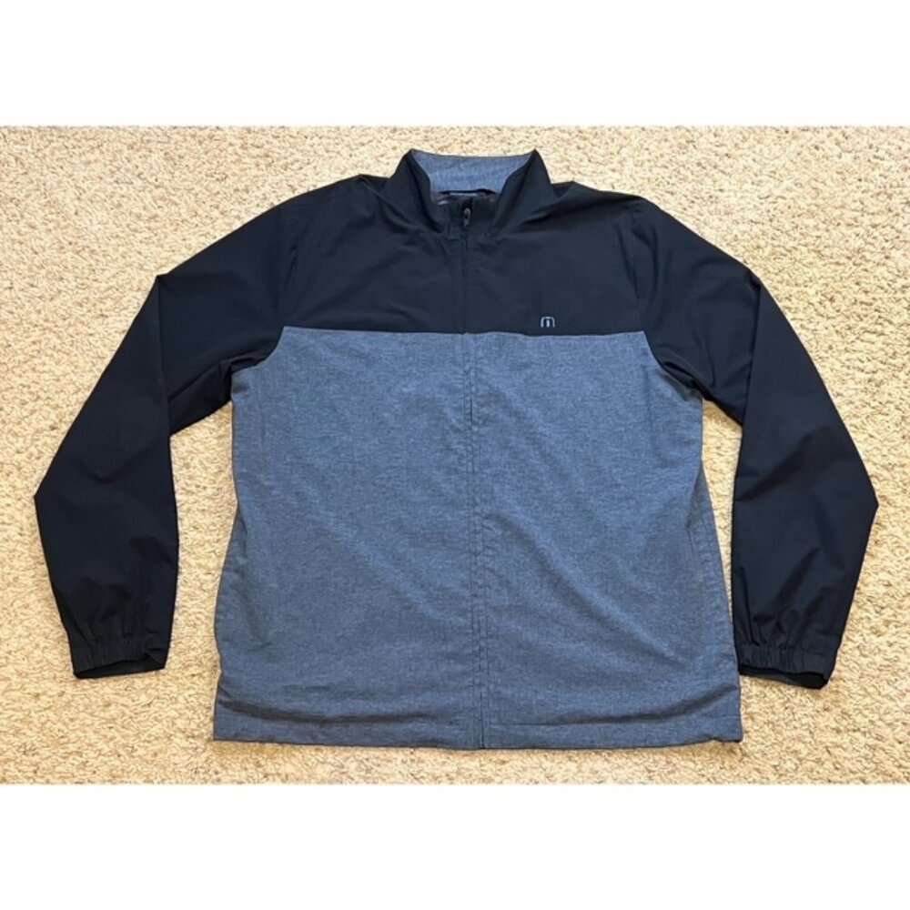 Travis Mathew Men Black Blue All Square Full Zip Lightweight Jacket Size L EUC